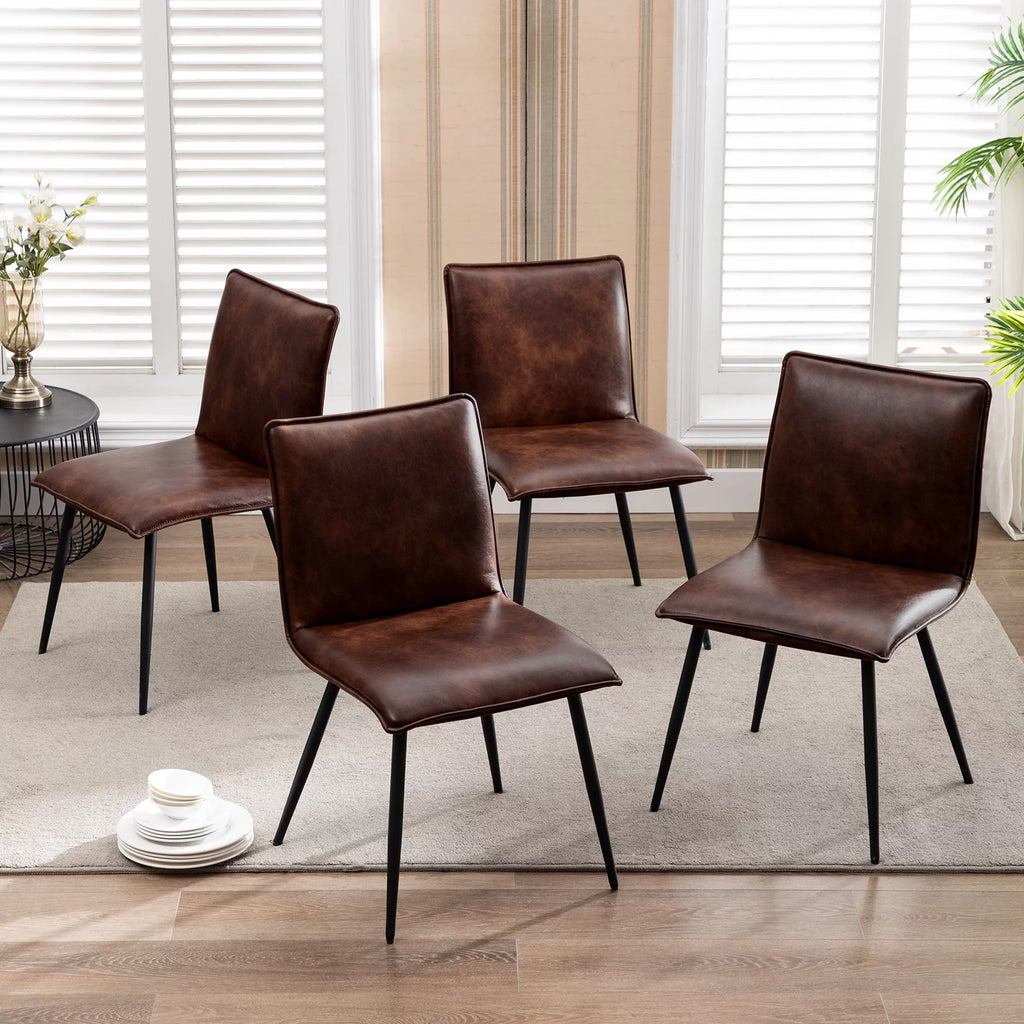 Faux Leather Dining Chairs Set of 4 with Black Metal Legs O328333
