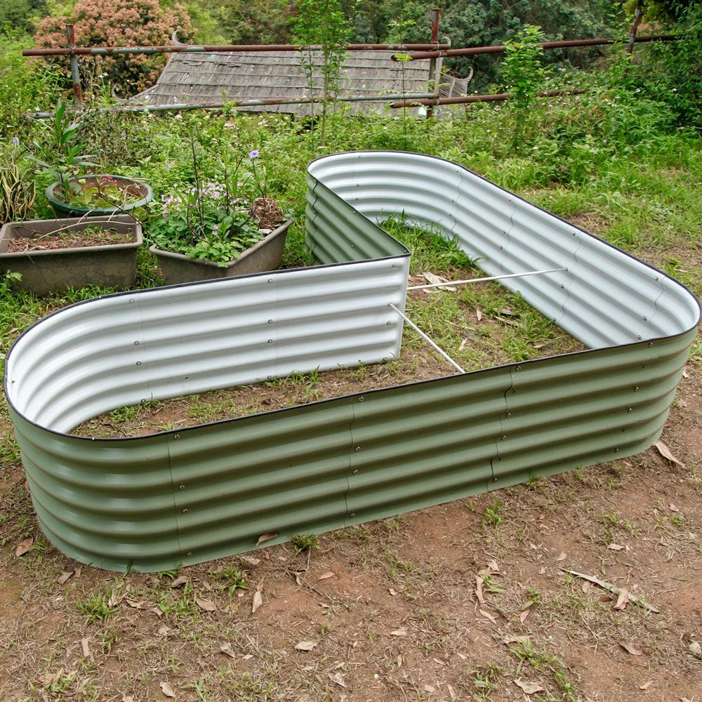 17" Tall L-Shaped Modular Corrugated Metal Raised Garden Beds G7849