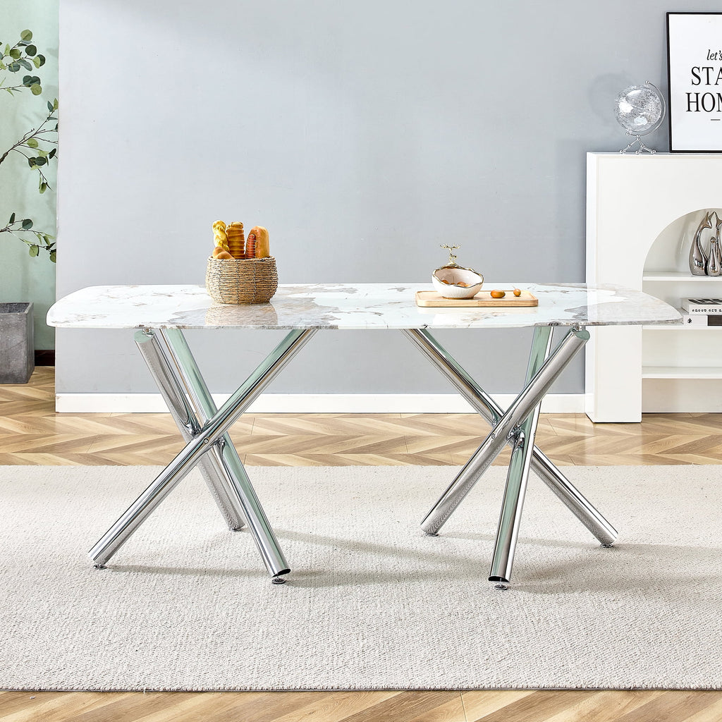 71" Rectangular Tempering Glass Dining Table with Metal Legs M310887