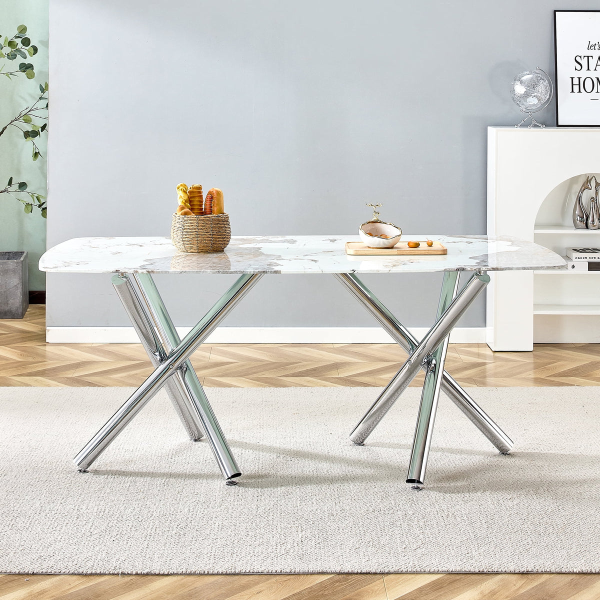 71" Rectangular Tempering Glass Dining Table with Metal Legs M310887