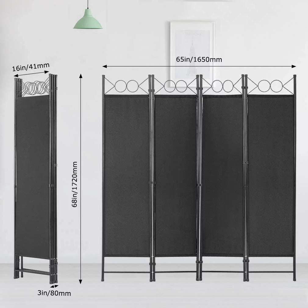 4 Panel 6 ft Black Steel Room Divider H565