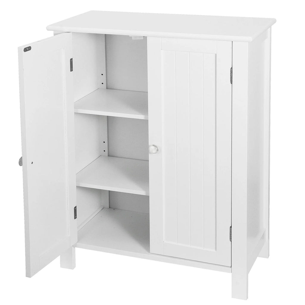 White Wooden Bathroom Floor Cabinet 3 Shelves L803115
