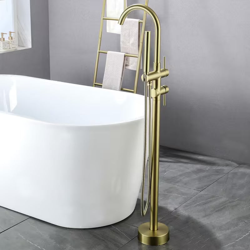 Brushed Gold Freestanding Bathtub Faucet with Handheld Shower R820917