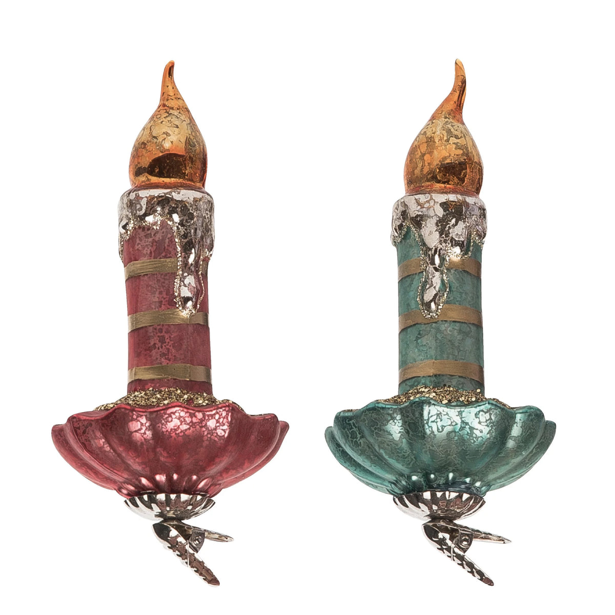 Multicolored Glass Candle Clip Ornament Set of 2 N600080