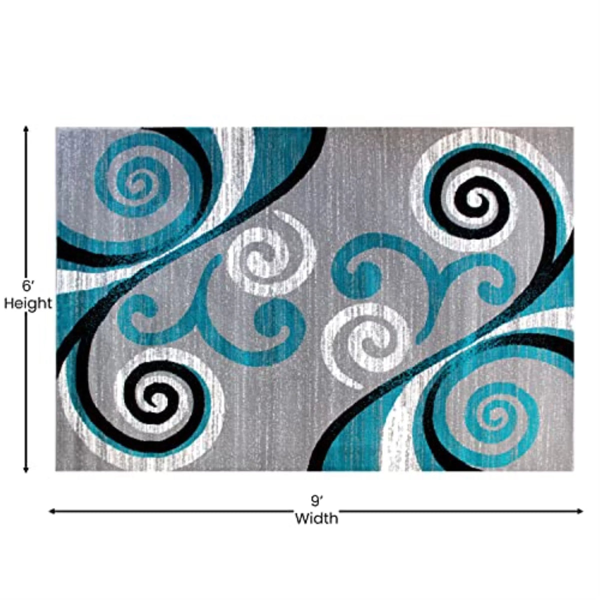 Black White Grey Turquoise 6' x 9' Area Rug Q248