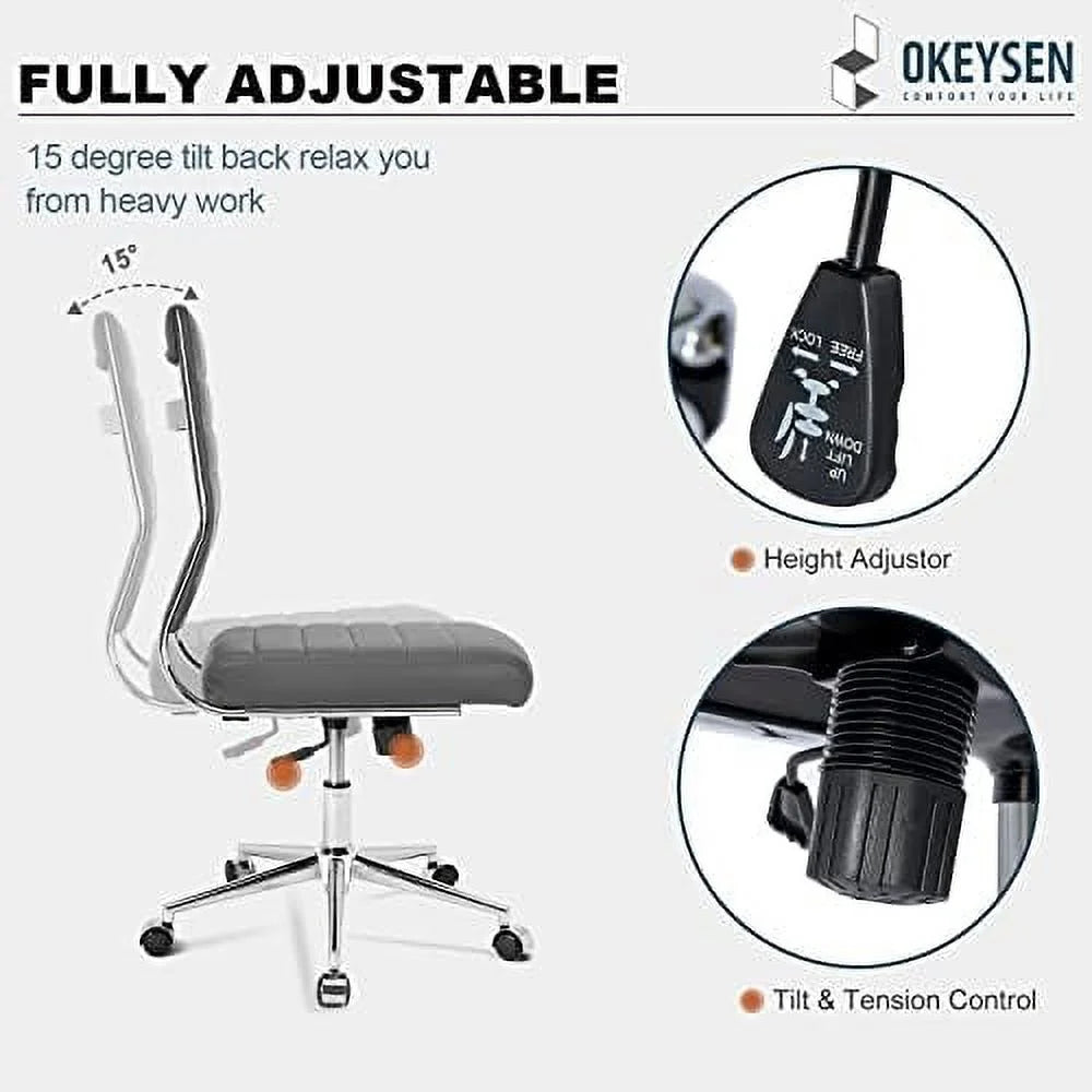 Armless Leather Swivel Office Chair R7146