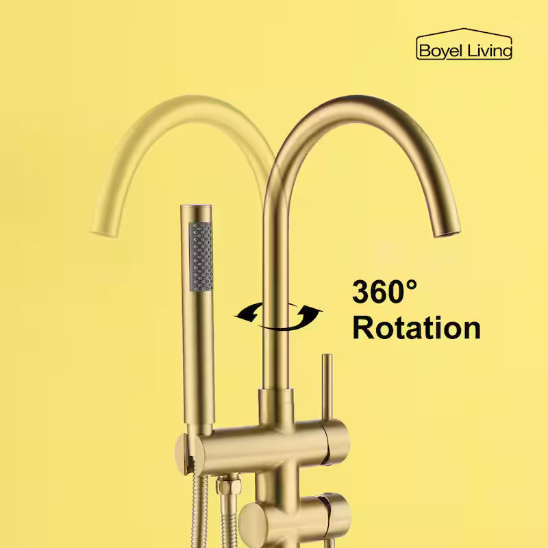 Brushed Gold Freestanding Bathtub Faucet with Handheld Shower R820917