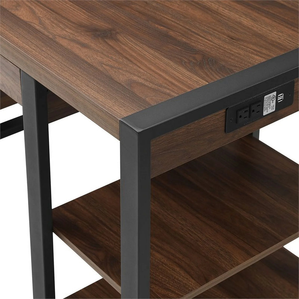 60" Industrial Wood Computer Desk in Dark Walnut Z483