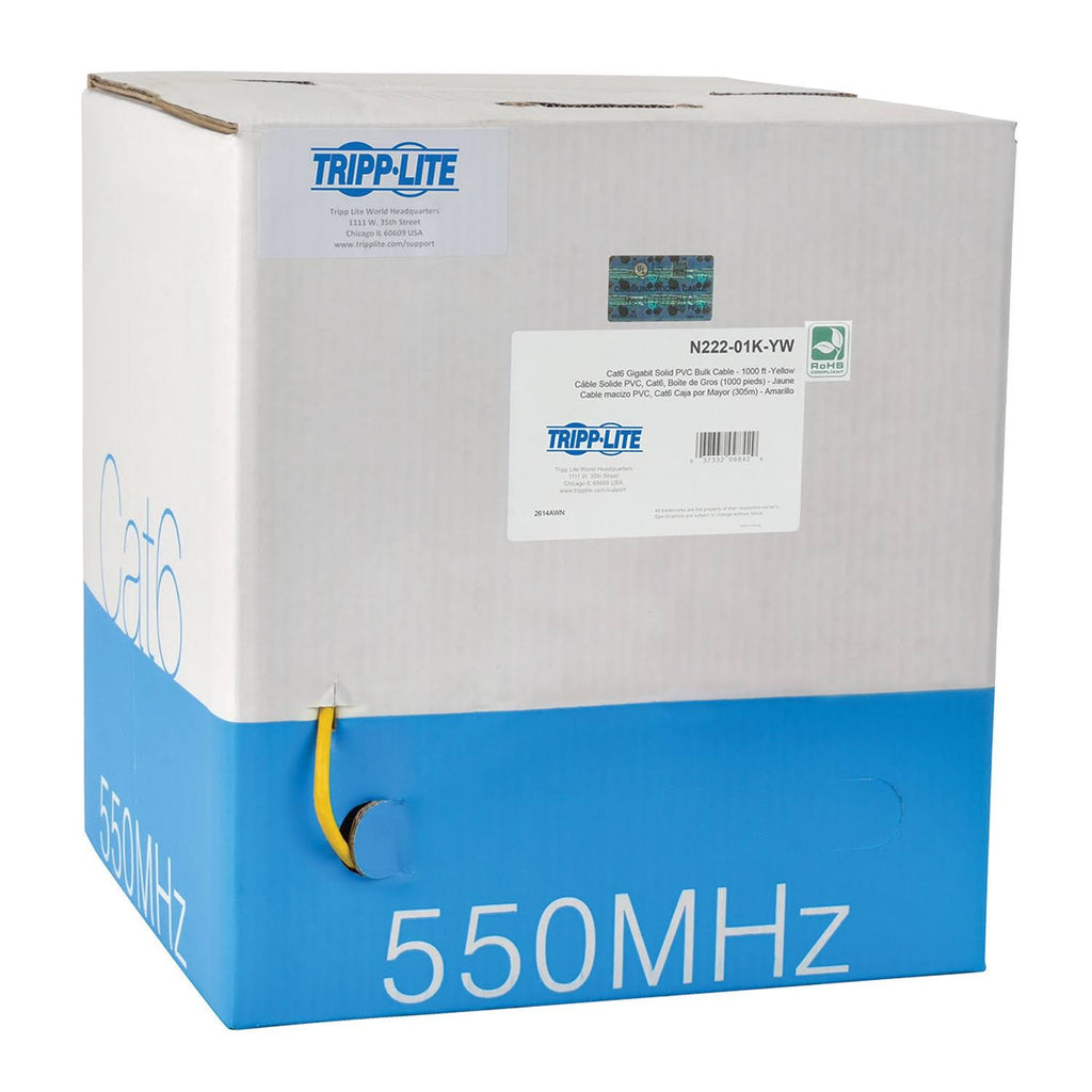 1000ft Cat6 Gigabit Bulk Cable Solid Core CMR PVC Yellow I658