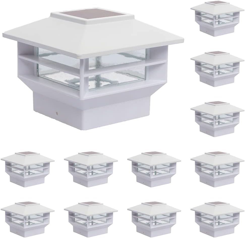 Two Tier Solar Post Cap Lights 12 Pack White M175572