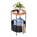 Round Wood Bedside Table with Storage Basket X667257