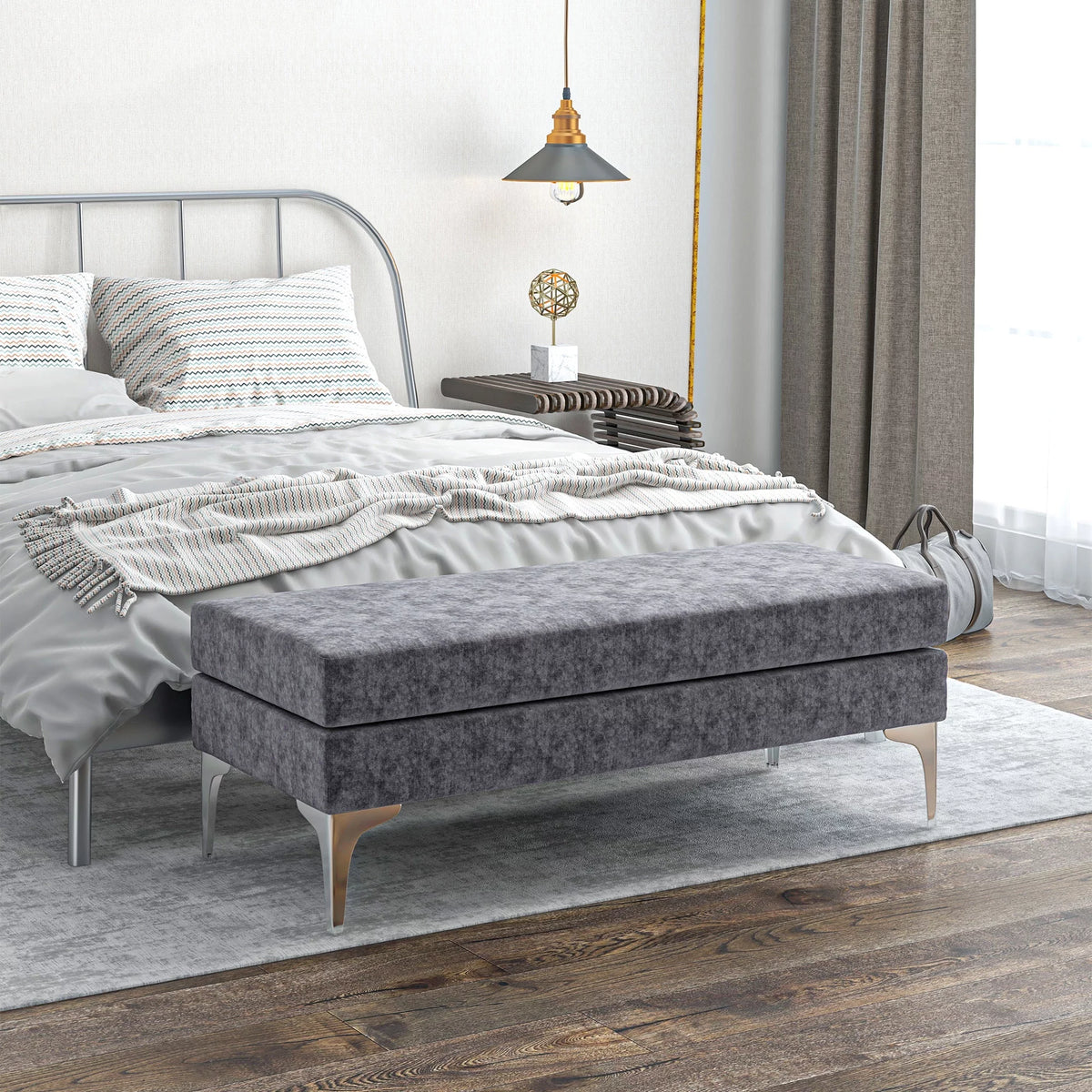 48" Dark Gray End of Bed Bench with Steel Legs O4323