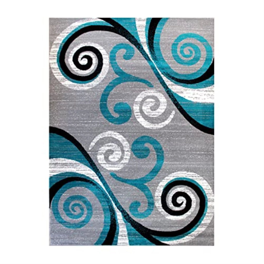 Black White Grey Turquoise 6' x 9' Area Rug Q248