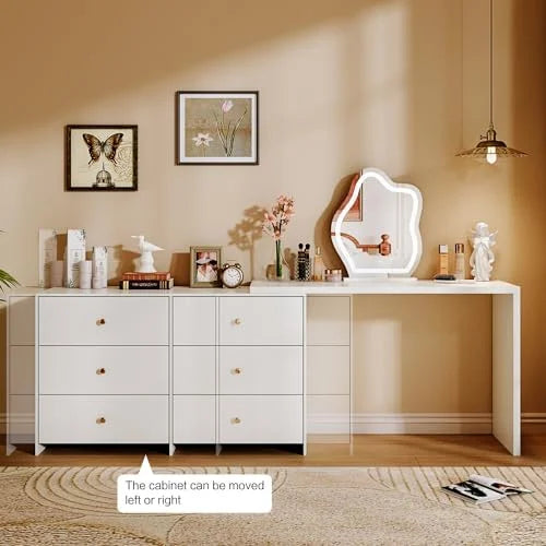 Modern Corner Vanity Table with LED Mirror and 6 Drawers M1427
