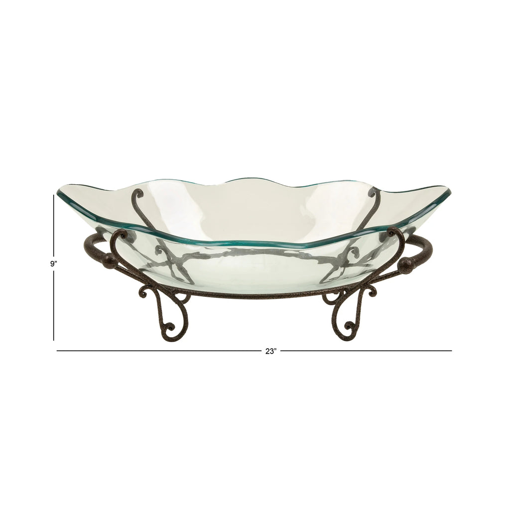 Clear Tempered Glass Serving Bowl with Metal Base G2898