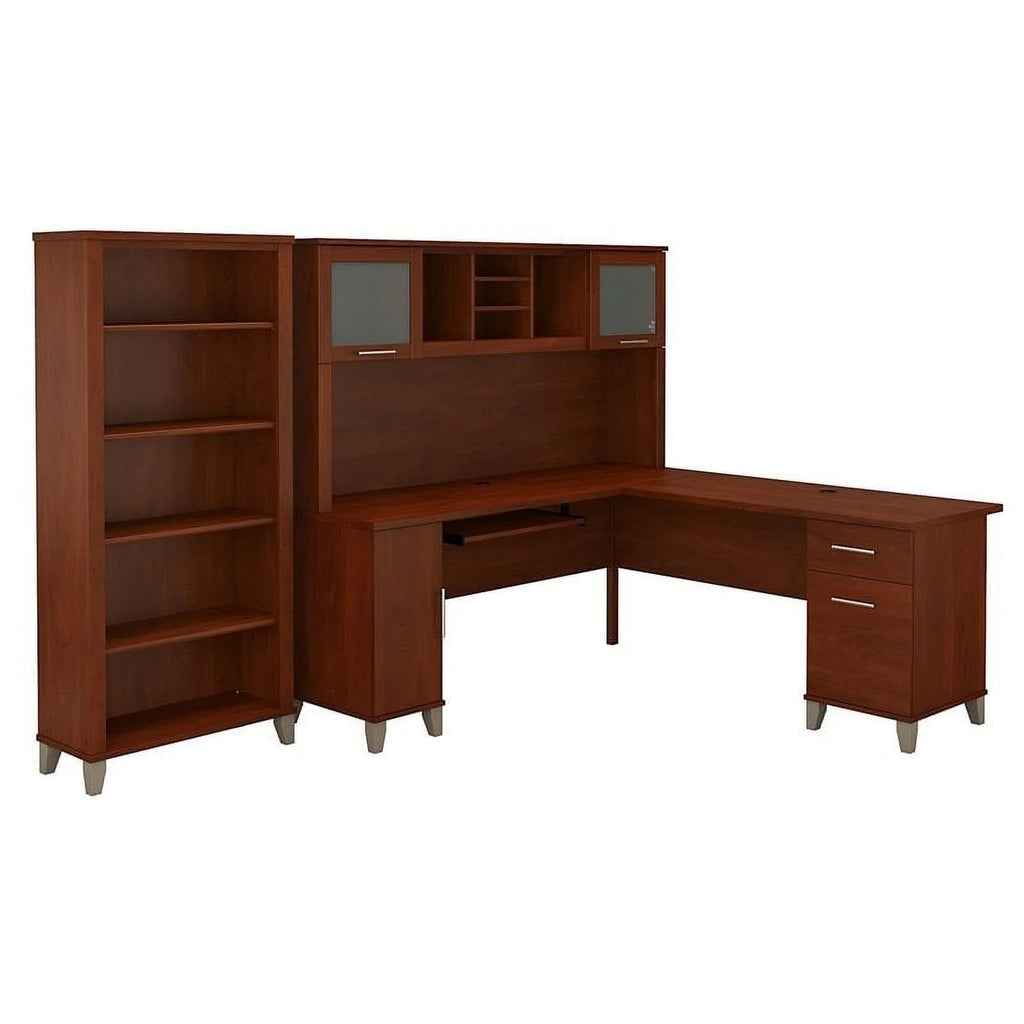 72W L Desk with Hutch & Bookcase Q596