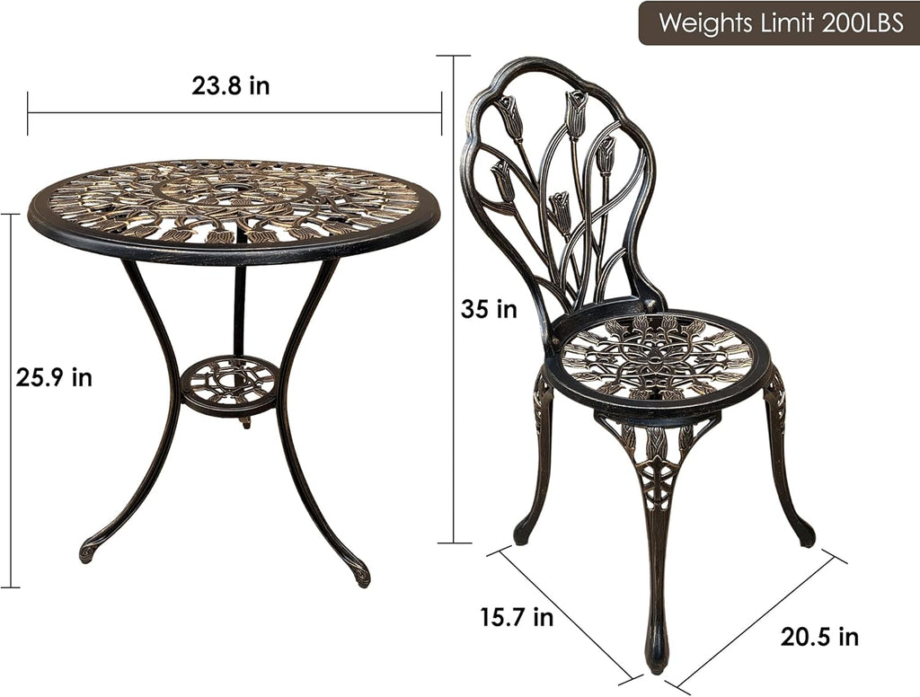 3 Piece Cast Aluminum Outdoor Table and Chairs Set X966