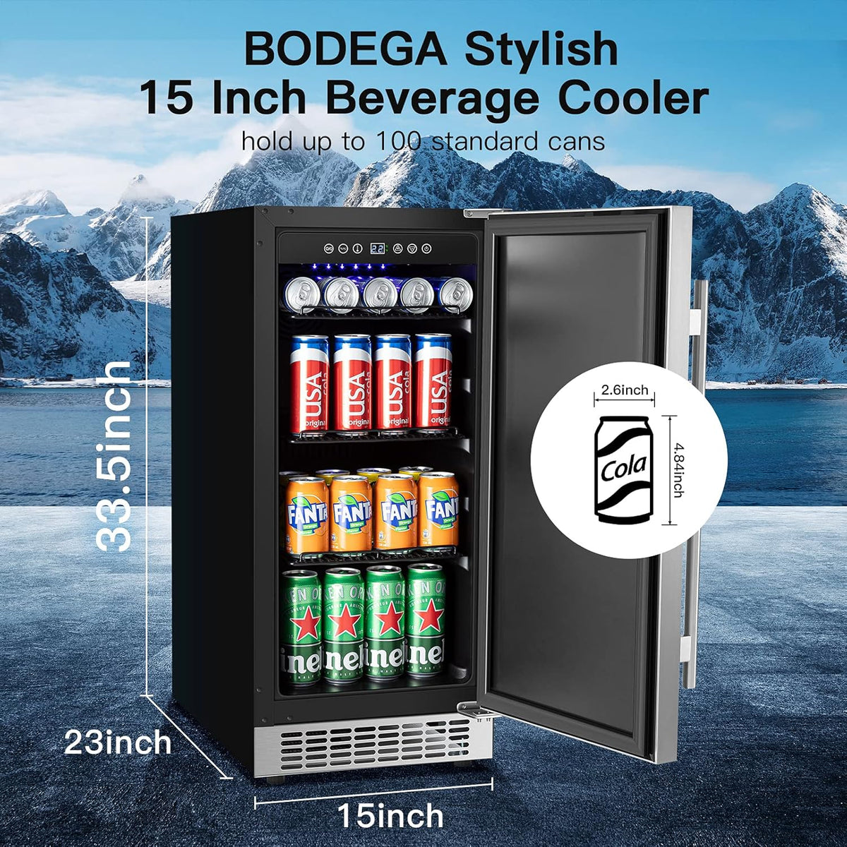 15 Inch Stainless Steel Beverage Refrigerator 100 Cans P70908