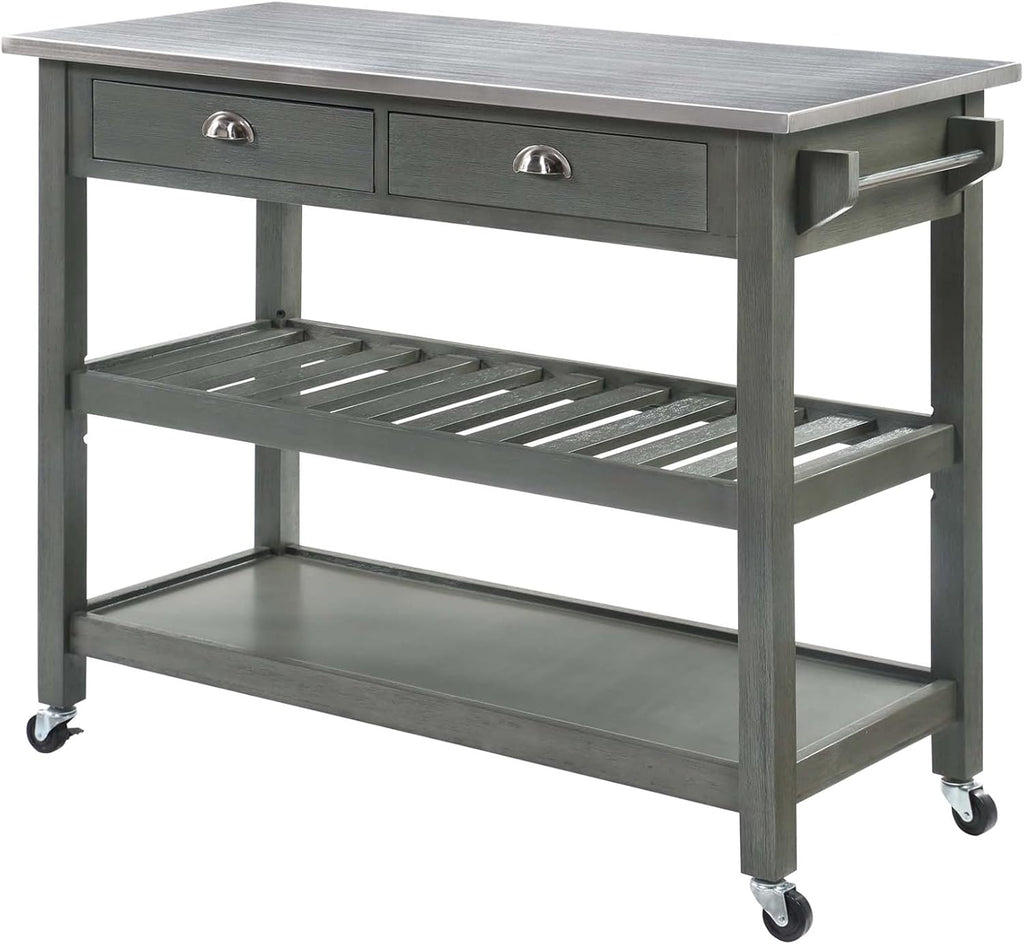 Black 3-Tier Stainless Steel Kitchen Cart with Drawers B160010
