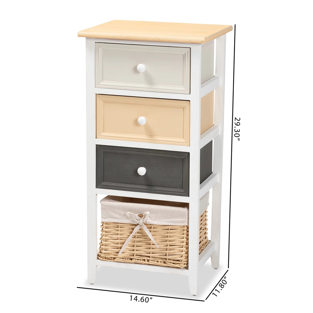 Multi-Colored Wood 3-Drawer Storage Unit with Basket J435629