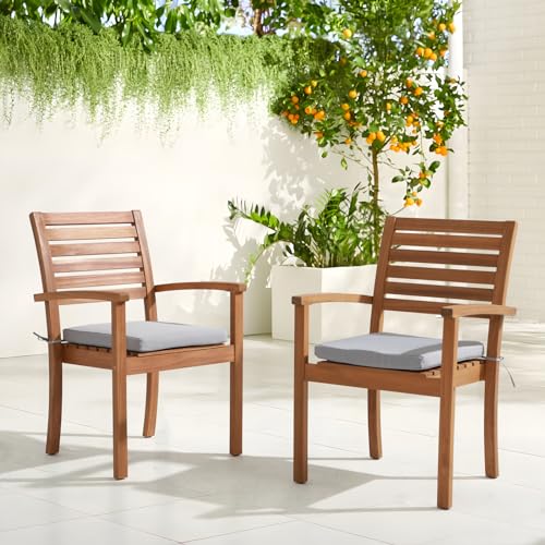 Stackable Acacia Wood Patio Dining Chairs Set of 4 with Cushion H462083