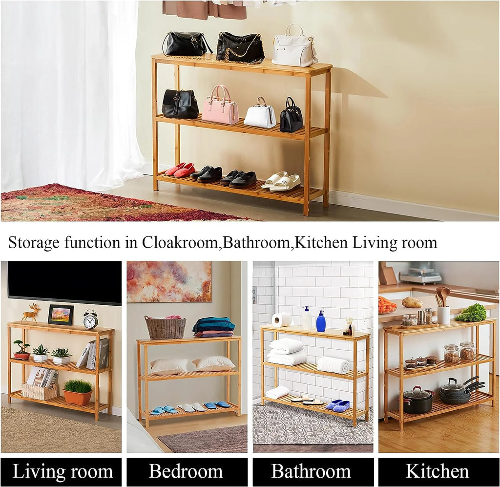 3 Tier Bamboo Console Table with Shoe Storage K638