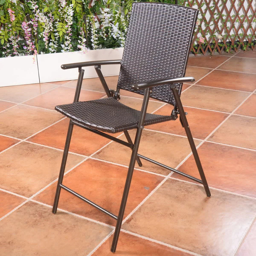 Lightweight Folding Wicker Patio Chairs with Armrest & Footrest Y253041