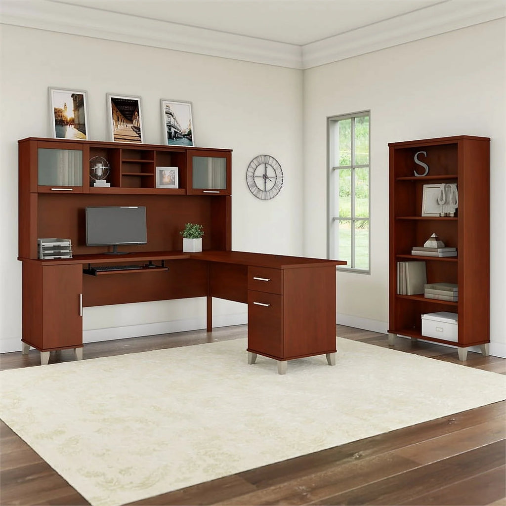 72W L Desk with Hutch & Bookcase Q596