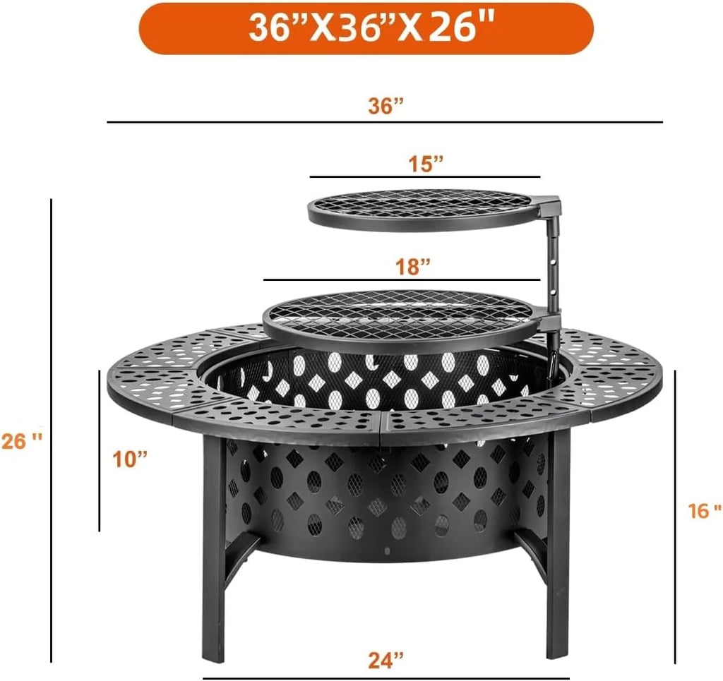 36 Inch Wood Burning Fire Pit with 2 Grills C894