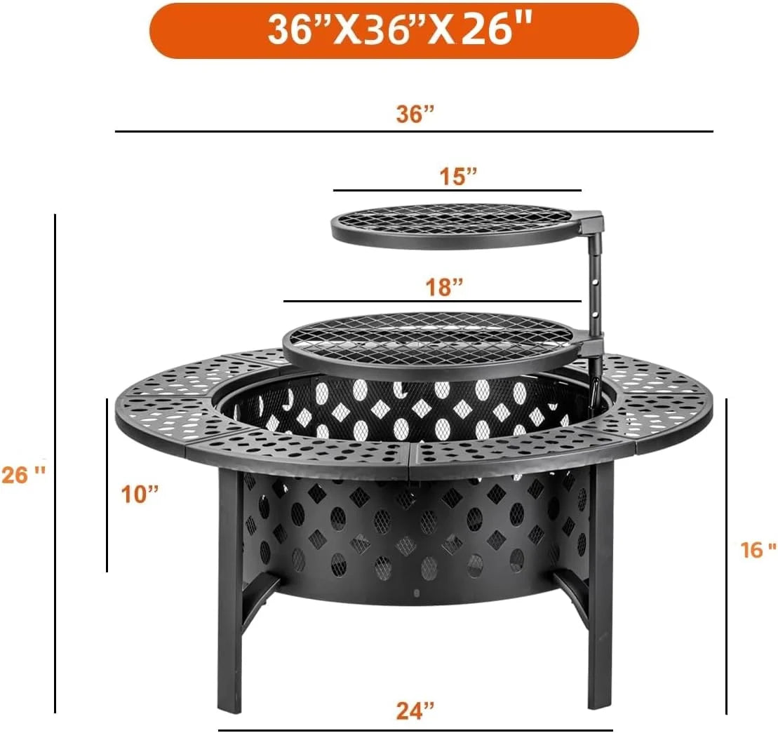 36 Inch Wood Burning Fire Pit with 2 Grills C894