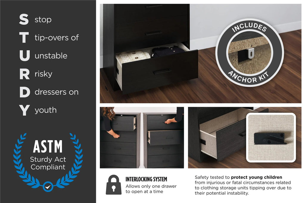 Black 6 Drawer Dresser N5679