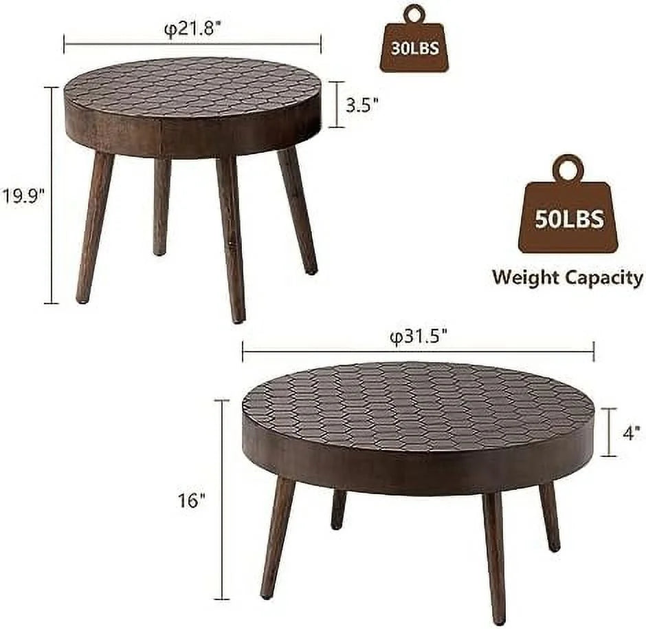 2 Piece Round Nesting Coffee Table Set Wood Z644