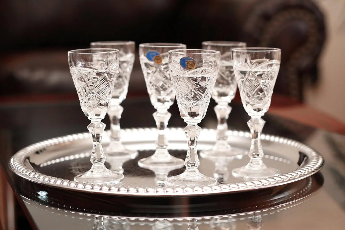Set Of 6 2-Oz Hand Made Crystal Glasses J716
