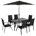 Black Patio Dining Set for Six with Umbrella B8548