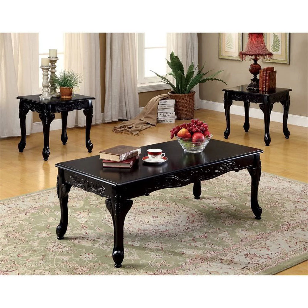 Solid Wood 3-Piece Coffee Table Set in Black D4853