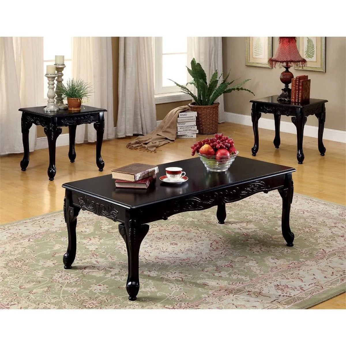 Solid Wood 3-Piece Coffee Table Set in Black D4853
