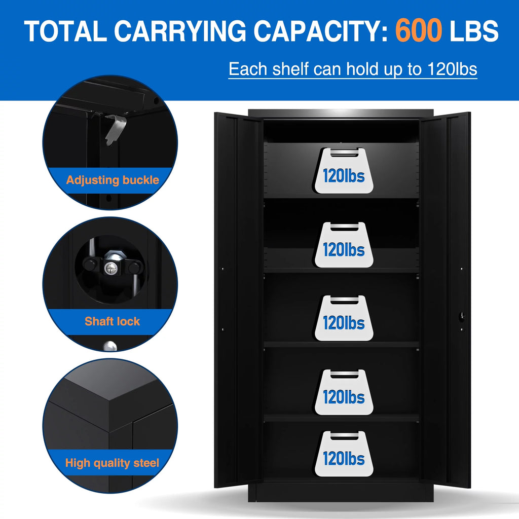Black Metal Storage Cabinet with Lockable Doors and Shelves P90588