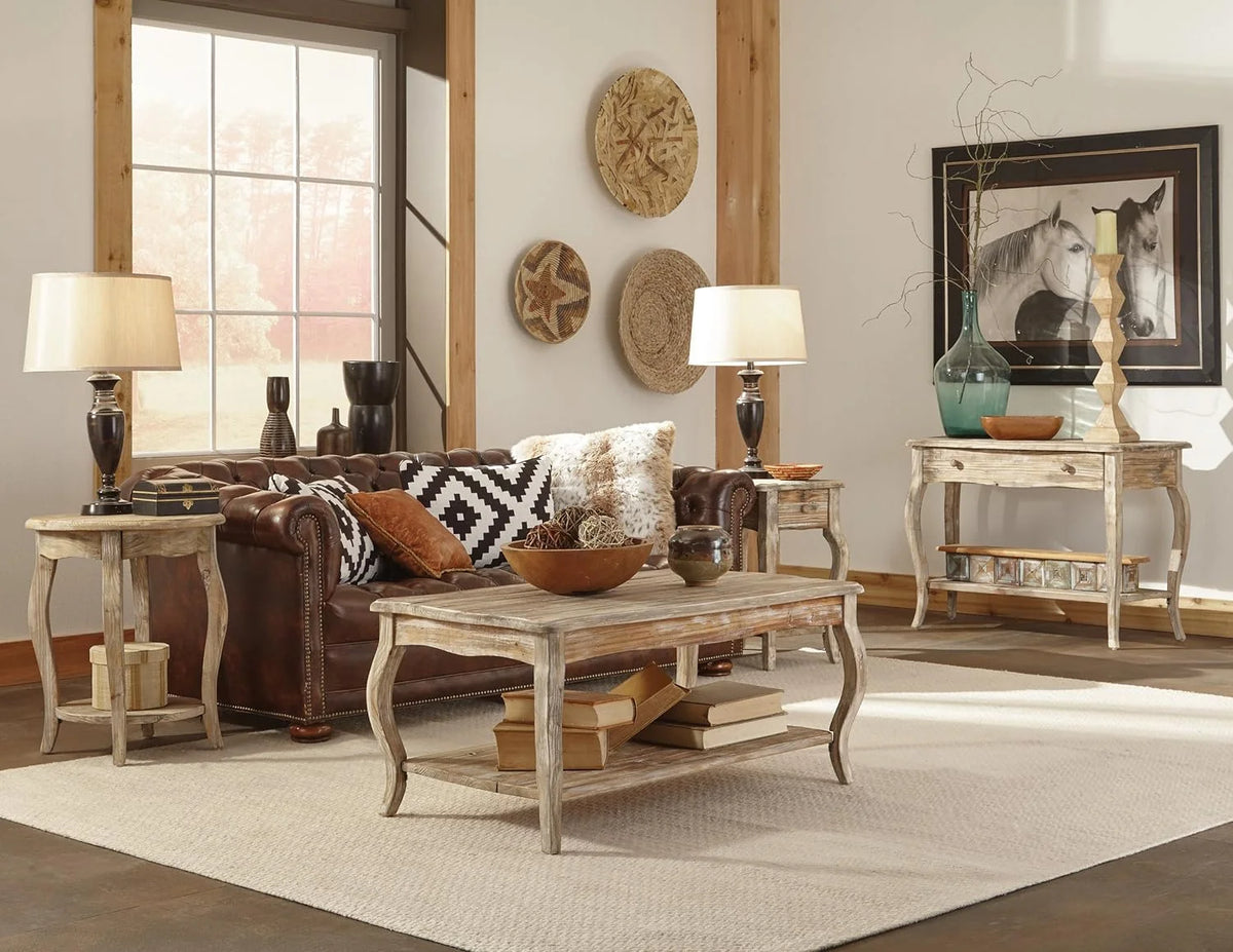 Reclaimed Wood Round End Table O927626