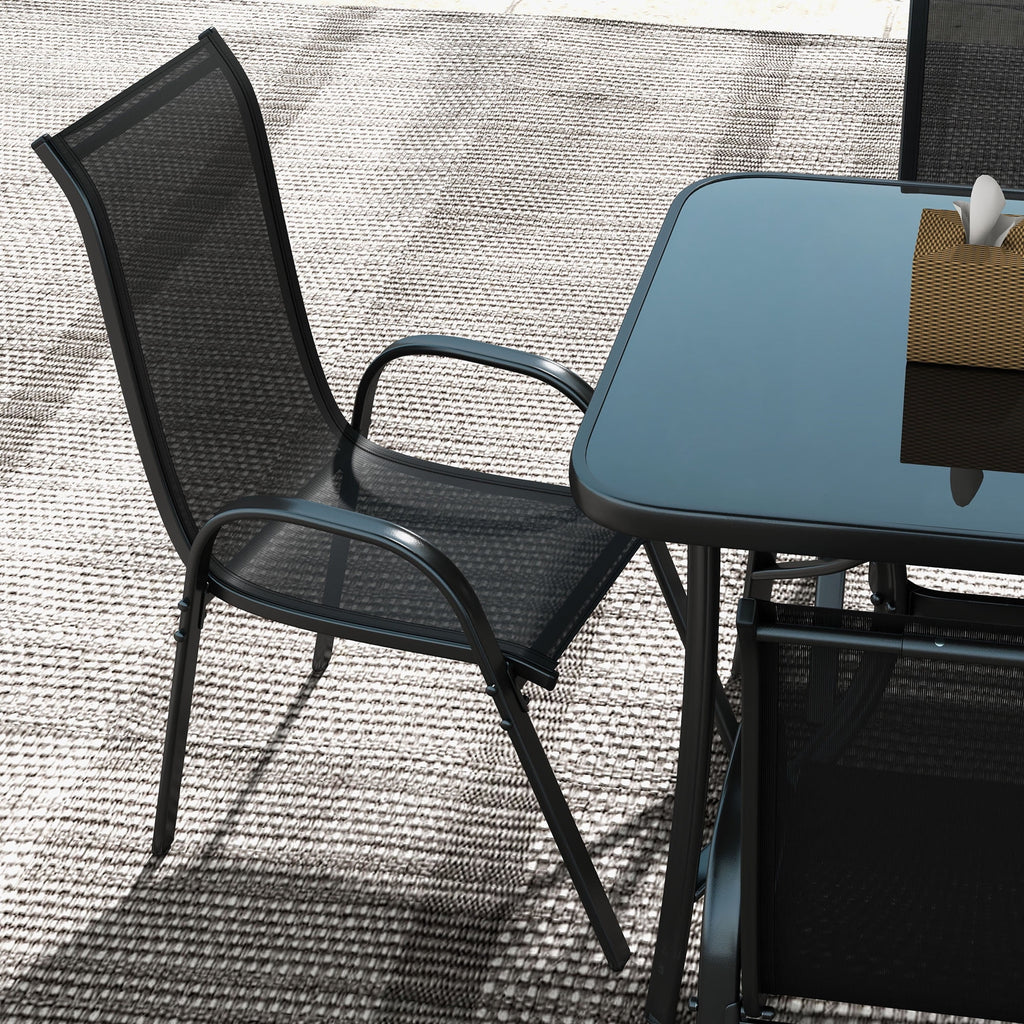 Black Patio Dining Set for Six with Umbrella B8548