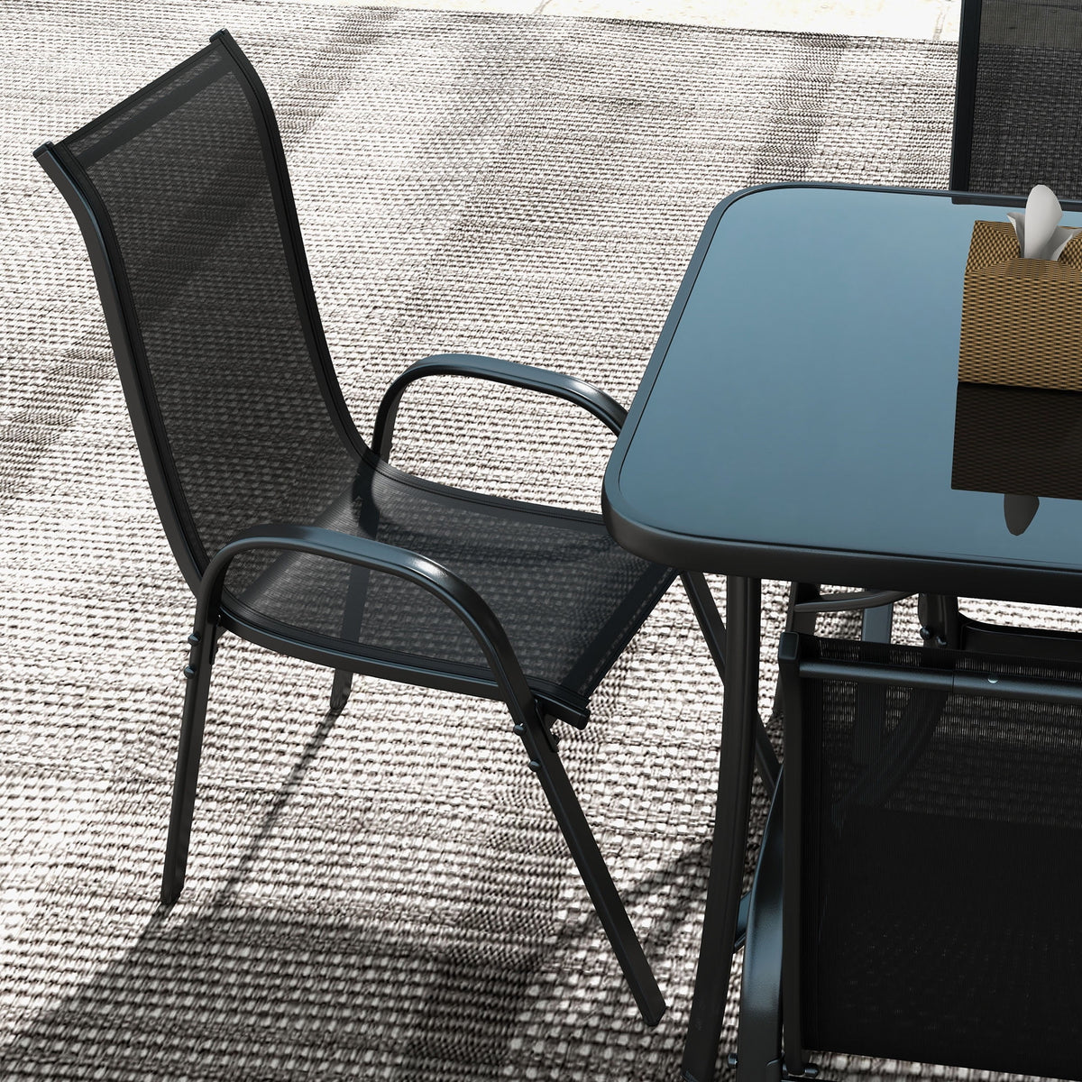 Black Patio Dining Set for Six with Umbrella B8548