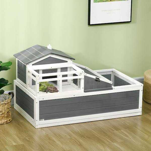 3-Room Wooden Tortoise Habitat House with Balcony V797335
