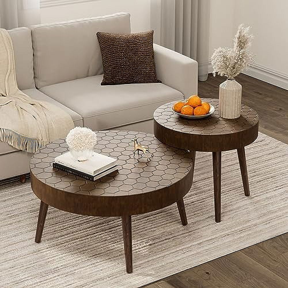 2 Piece Round Nesting Coffee Table Set Wood Z644