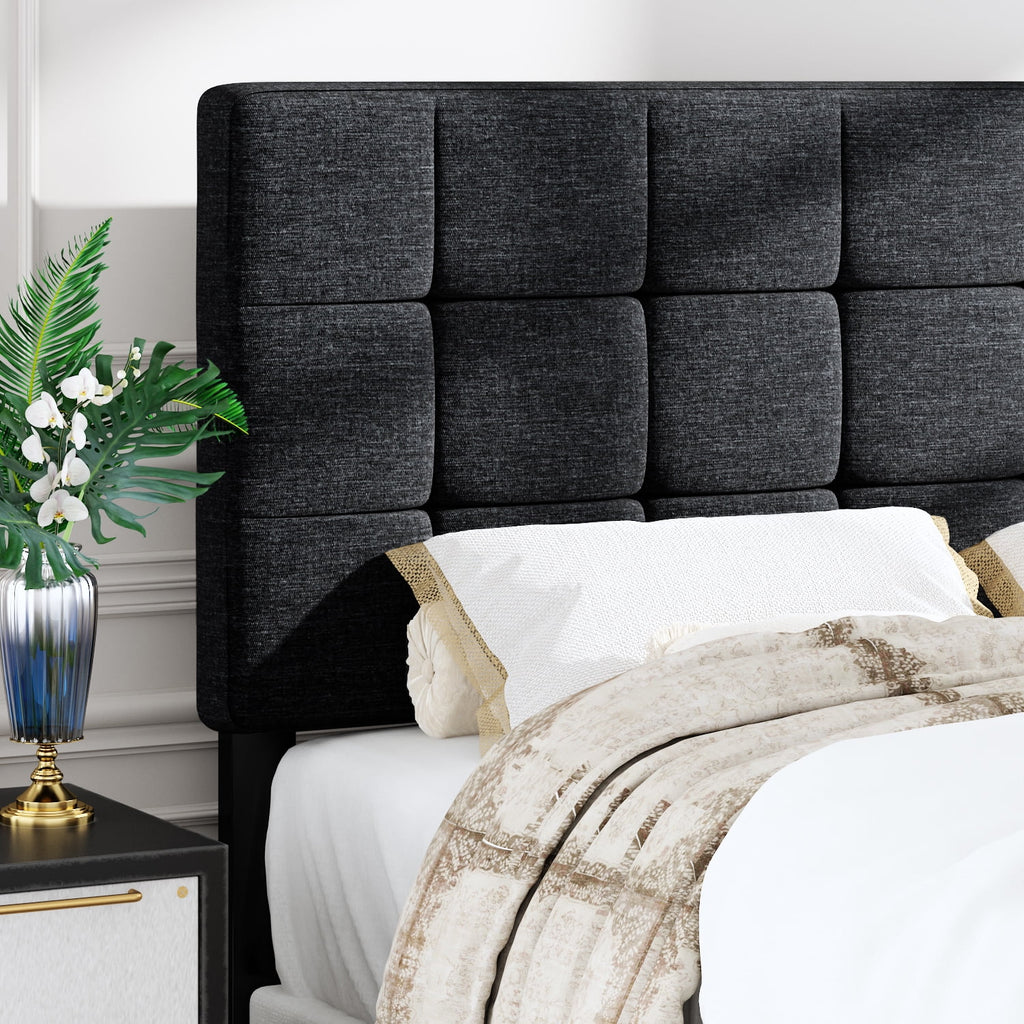 Queen Size Grey Upholstered Panel Platform Bed Frame O2562