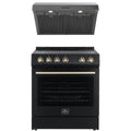 30 Electric Range and Range Hood in Black with Antique Brass Handles I50111