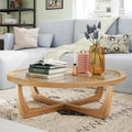 Rattan & Glass Coffee Table with Solid Wood Frame W450