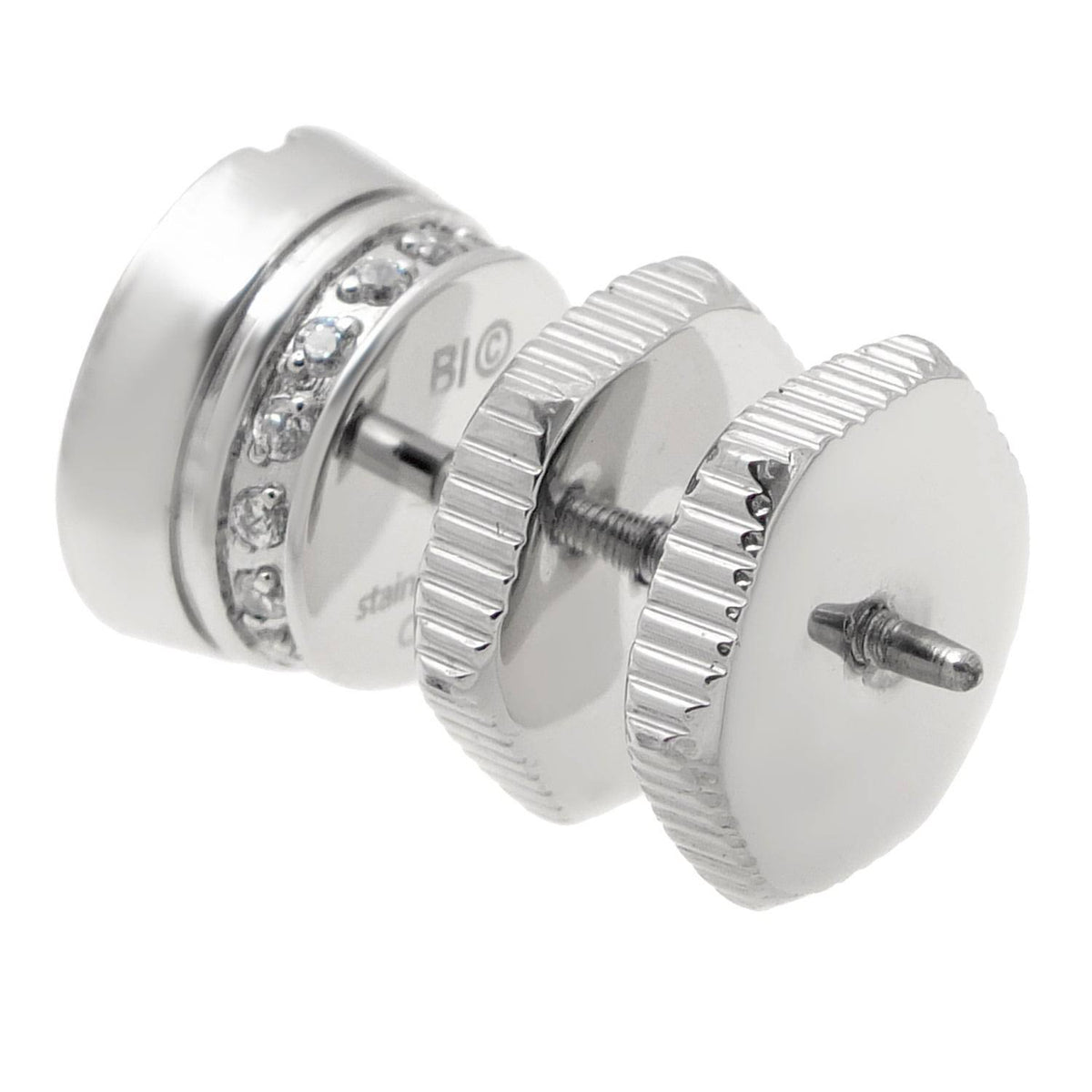 Stainless Steel Round Earring Black CZ N1226