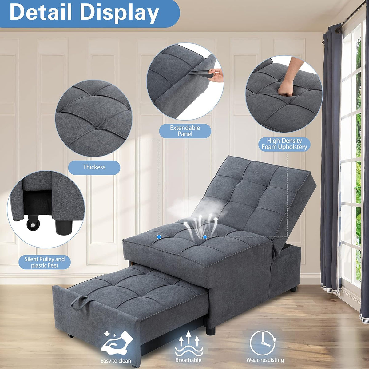Convertible Chair Sofa Bed with Adjustable Backrest Q841