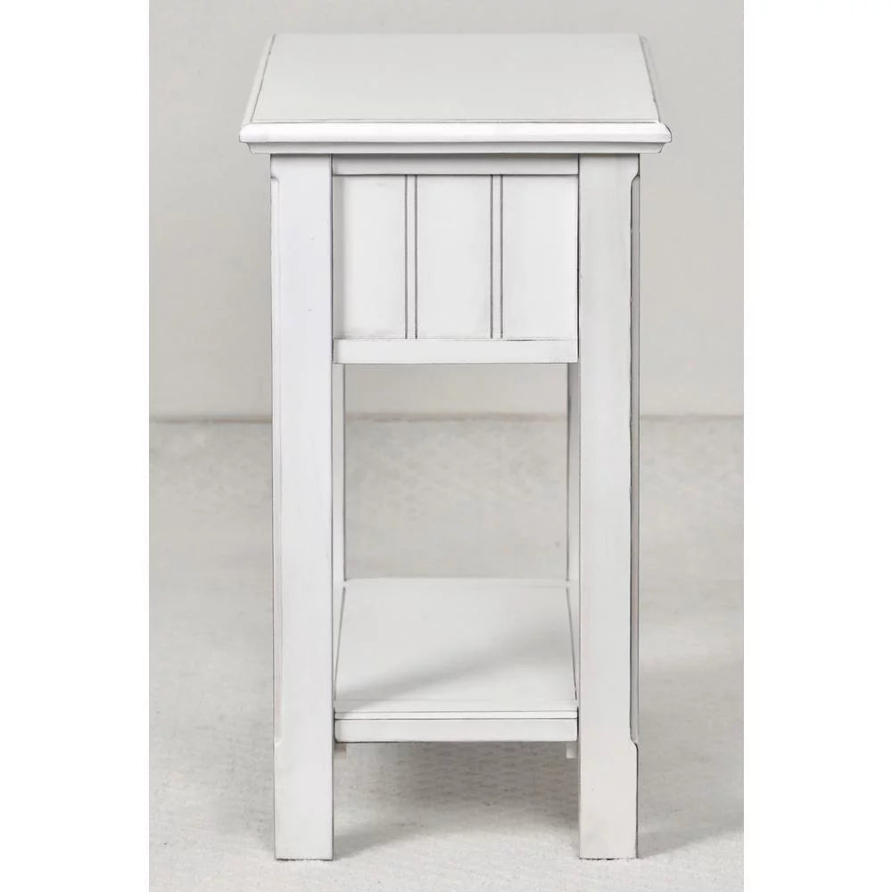 White Wood Chairside Table with Lower Shelf I25842