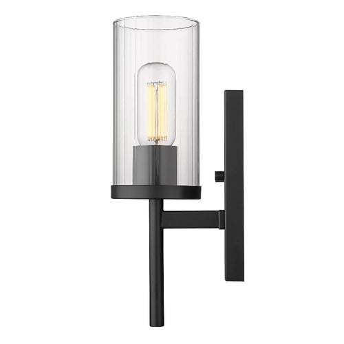 1 Light Pewter Wall Sconce with Ribbed Clear Glass H7350