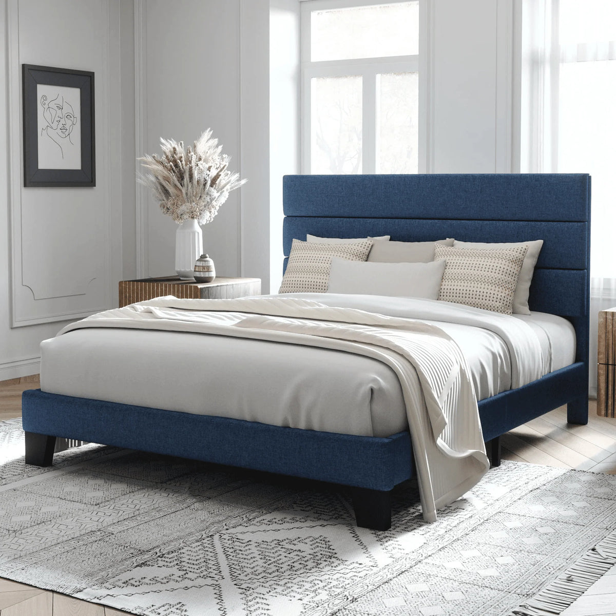 Queen Size Fabric Upholstered Platform Bed Frame X927